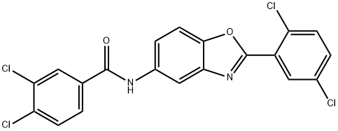 3,4-dichloro-N-[2-(2,5-dichlorophenyl)-1,3-benzoxazol-5-yl]benzamide 结构式