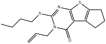 3-allyl-2-(butylsulfanyl)-3,5,6,7-tetrahydro-4H-cyclopenta[4,5]thieno[2,3-d]pyrimidin-4-one 结构式