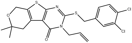 3-allyl-2-[(3,4-dichlorobenzyl)sulfanyl]-6,6-dimethyl-3,5,6,8-tetrahydro-4H-pyrano[4',3':4,5]thieno[2,3-d]pyrimidin-4-one 结构式