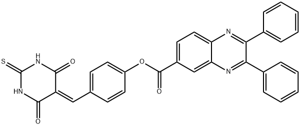 4-[(4,6-dioxo-2-thioxotetrahydropyrimidin-5(2H)-ylidene)methyl]phenyl 2,3-diphenylquinoxaline-6-carboxylate 结构式