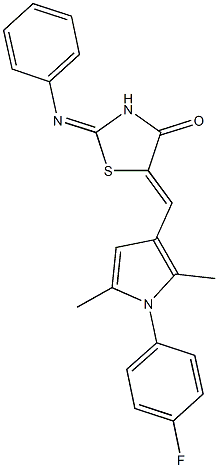 5-{[1-(4-fluorophenyl)-2,5-dimethyl-1H-pyrrol-3-yl]methylene}-2-(phenylimino)-1,3-thiazolidin-4-one 结构式