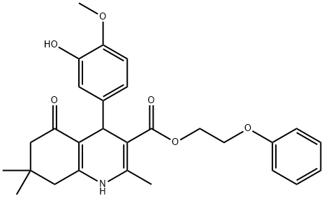 2-phenoxyethyl 4-(3-hydroxy-4-methoxyphenyl)-2,7,7-trimethyl-5-oxo-1,4,5,6,7,8-hexahydroquinoline-3-carboxylate 结构式