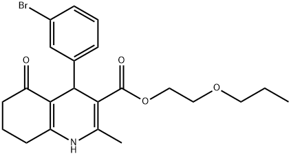 2-propoxyethyl 4-(3-bromophenyl)-2-methyl-5-oxo-1,4,5,6,7,8-hexahydro-3-quinolinecarboxylate 结构式