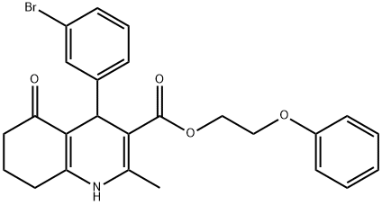 2-phenoxyethyl 4-(3-bromophenyl)-2-methyl-5-oxo-1,4,5,6,7,8-hexahydro-3-quinolinecarboxylate 结构式