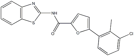 N-(1,3-benzothiazol-2-yl)-5-(3-chloro-2-methylphenyl)-2-furamide 结构式