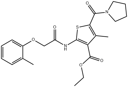 ethyl 4-methyl-2-{[(2-methylphenoxy)acetyl]amino}-5-(1-pyrrolidinylcarbonyl)-3-thiophenecarboxylate 结构式
