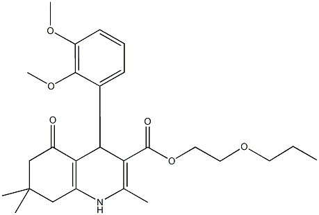 2-propoxyethyl 4-(2,3-dimethoxyphenyl)-2,7,7-trimethyl-5-oxo-1,4,5,6,7,8-hexahydro-3-quinolinecarboxylate 结构式