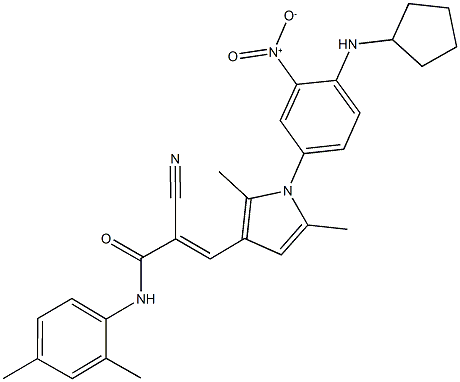 2-cyano-3-(1-{4-(cyclopentylamino)-3-nitrophenyl}-2,5-dimethyl-1H-pyrrol-3-yl)-N-(2,4-dimethylphenyl)acrylamide 结构式