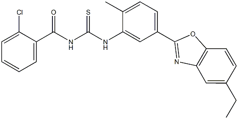 N-(2-chlorobenzoyl)-N'-[5-(5-ethyl-1,3-benzoxazol-2-yl)-2-methylphenyl]thiourea 结构式