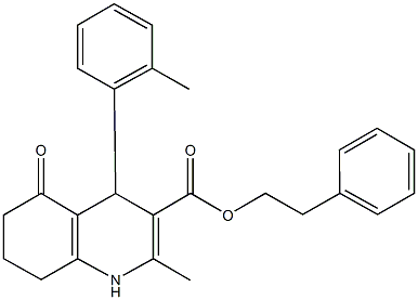 2-phenylethyl 2-methyl-4-(2-methylphenyl)-5-oxo-1,4,5,6,7,8-hexahydro-3-quinolinecarboxylate 结构式