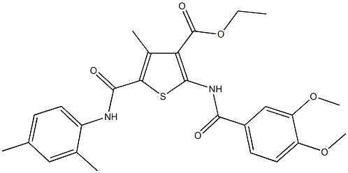 ethyl 2-[(3,4-dimethoxybenzoyl)amino]-5-[(2,4-dimethylanilino)carbonyl]-4-methyl-3-thiophenecarboxylate 结构式