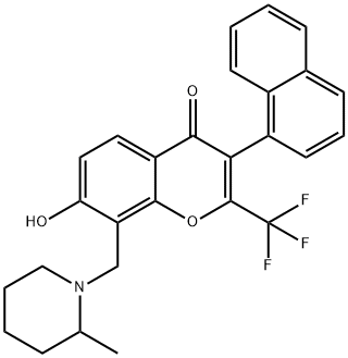 7-hydroxy-8-[(2-methyl-1-piperidinyl)methyl]-3-(1-naphthyl)-2-(trifluoromethyl)-4H-chromen-4-one 结构式