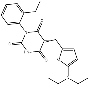 5-{[5-(diethylamino)-2-furyl]methylene}-1-(2-ethylphenyl)-2,4,6(1H,3H,5H)-pyrimidinetrione 结构式