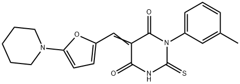 1-(3-methylphenyl)-5-{[5-(1-piperidinyl)-2-furyl]methylene}-2-thioxodihydro-4,6(1H,5H)-pyrimidinedione 结构式