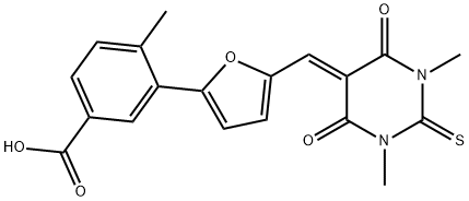 3-{5-[(1,3-dimethyl-4,6-dioxo-2-thioxotetrahydropyrimidin-5(2H)-ylidene)methyl]-2-furyl}-4-methylbenzoic acid 结构式