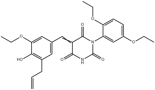 5-(3-allyl-5-ethoxy-4-hydroxybenzylidene)-1-(2,5-diethoxyphenyl)-2,4,6(1H,3H,5H)-pyrimidinetrione 结构式