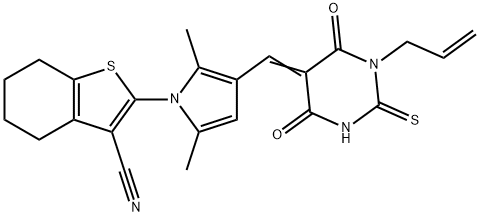 2-{3-[(1-allyl-4,6-dioxo-2-thioxotetrahydro-5(2H)-pyrimidinylidene)methyl]-2,5-dimethyl-1H-pyrrol-1-yl}-4,5,6,7-tetrahydro-1-benzothiophene-3-carbonitrile 结构式
