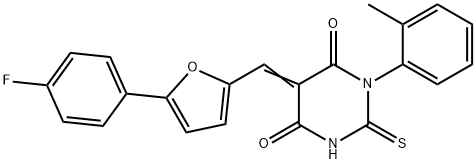 5-{[5-(4-fluorophenyl)-2-furyl]methylene}-1-(2-methylphenyl)-2-thioxodihydro-4,6(1H,5H)-pyrimidinedione 结构式