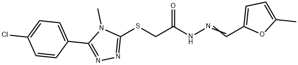 2-{[5-(4-chlorophenyl)-4-methyl-4H-1,2,4-triazol-3-yl]sulfanyl}-N'-[(5-methyl-2-furyl)methylene]acetohydrazide 结构式