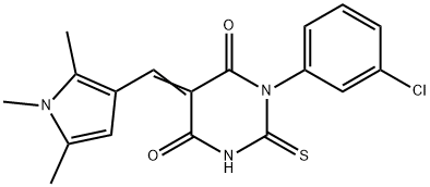 1-(3-chlorophenyl)-2-thioxo-5-[(1,2,5-trimethyl-1H-pyrrol-3-yl)methylene]dihydro-4,6(1H,5H)-pyrimidinedione 结构式