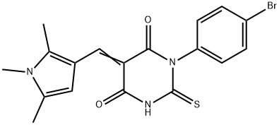 1-(4-bromophenyl)-2-thioxo-5-[(1,2,5-trimethyl-1H-pyrrol-3-yl)methylene]dihydro-4,6(1H,5H)-pyrimidinedione 结构式