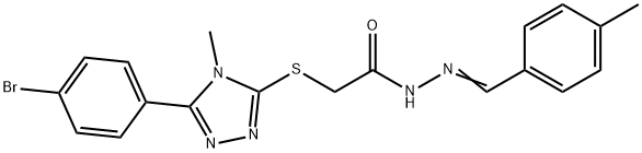 2-{[5-(4-bromophenyl)-4-methyl-4H-1,2,4-triazol-3-yl]sulfanyl}-N'-(4-methylbenzylidene)acetohydrazide 结构式