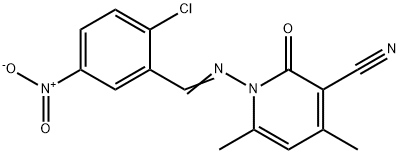 1-({2-chloro-5-nitrobenzylidene}amino)-4,6-dimethyl-2-oxo-1,2-dihydro-3-pyridinecarbonitrile 结构式
