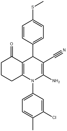 2-amino-1-(3-chloro-4-methylphenyl)-4-[4-(methylsulfanyl)phenyl]-5-oxo-1,4,5,6,7,8-hexahydro-3-quinolinecarbonitrile 结构式