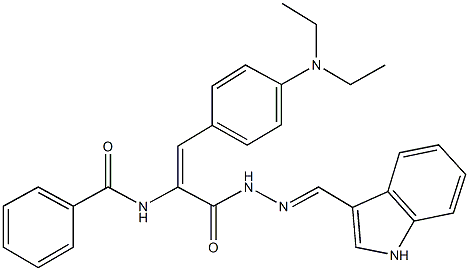 N-(2-[4-(diethylamino)phenyl]-1-{[2-(1H-indol-3-ylmethylene)hydrazino]carbonyl}vinyl)benzamide 结构式