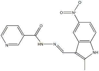 N'-({5-nitro-2-methyl-1H-indol-3-yl}methylene)nicotinohydrazide 结构式