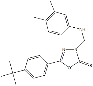 5-(4-tert-butylphenyl)-3-[(3,4-dimethylanilino)methyl]-1,3,4-oxadiazole-2(3H)-thione 结构式