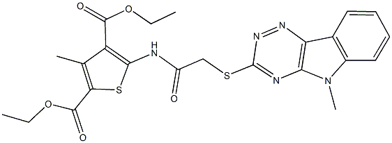 diethyl 3-methyl-5-({[(5-methyl-5H-[1,2,4]triazino[5,6-b]indol-3-yl)sulfanyl]acetyl}amino)-2,4-thiophenedicarboxylate 结构式