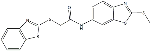 2-(1,3-benzothiazol-2-ylsulfanyl)-N-[2-(methylsulfanyl)-1,3-benzothiazol-6-yl]acetamide 结构式