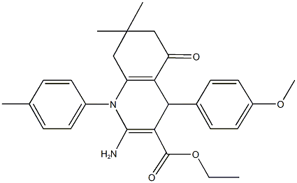 ethyl 2-amino-4-(4-methoxyphenyl)-7,7-dimethyl-1-(4-methylphenyl)-5-oxo-1,4,5,6,7,8-hexahydro-3-quinolinecarboxylate 结构式