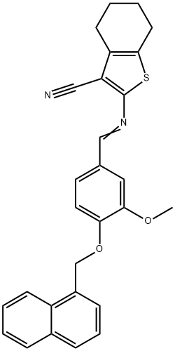 2-{[3-methoxy-4-(1-naphthylmethoxy)benzylidene]amino}-4,5,6,7-tetrahydro-1-benzothiophene-3-carbonitrile 结构式