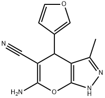 6-amino-4-(3-furyl)-3-methyl-1,4-dihydropyrano[2,3-c]pyrazole-5-carbonitrile 结构式