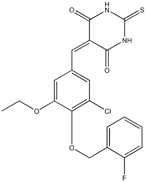 5-{3-chloro-5-ethoxy-4-[(2-fluorobenzyl)oxy]benzylidene}-2-thioxodihydro-4,6(1H,5H)-pyrimidinedione 结构式