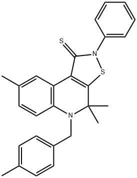 4,4,8-trimethyl-5-(4-methylbenzyl)-2-phenyl-4,5-dihydroisothiazolo[5,4-c]quinoline-1(2H)-thione 结构式