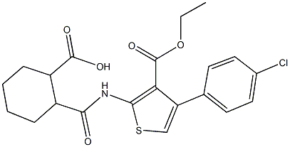 2-({[4-(4-chlorophenyl)-3-(ethoxycarbonyl)-2-thienyl]amino}carbonyl)cyclohexanecarboxylic acid 结构式