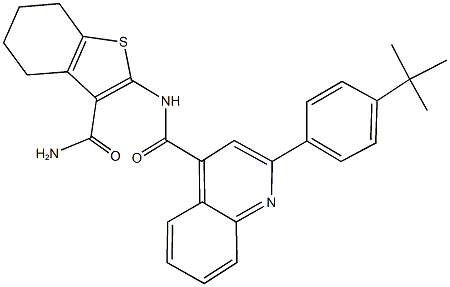 N-[3-(aminocarbonyl)-4,5,6,7-tetrahydro-1-benzothien-2-yl]-2-(4-tert-butylphenyl)-4-quinolinecarboxamide 结构式