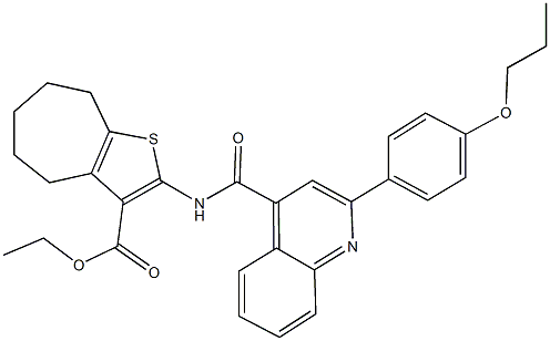 ethyl 2-({[2-(4-propoxyphenyl)-4-quinolinyl]carbonyl}amino)-5,6,7,8-tetrahydro-4H-cyclohepta[b]thiophene-3-carboxylate 结构式