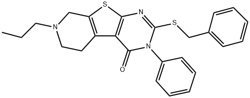 2-(benzylsulfanyl)-3-phenyl-7-propyl-5,6,7,8-tetrahydropyrido[4',3':4,5]thieno[2,3-d]pyrimidin-4(3H)-one 结构式