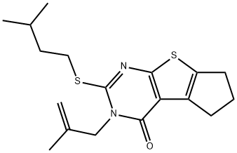 2-(isopentylsulfanyl)-3-(2-methyl-2-propenyl)-3,5,6,7-tetrahydro-4H-cyclopenta[4,5]thieno[2,3-d]pyrimidin-4-one 结构式