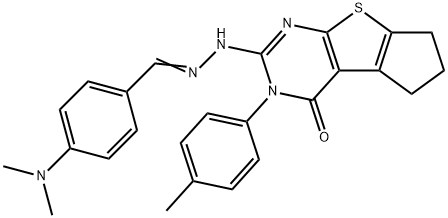 4-(dimethylamino)benzaldehyde [3-(4-methylphenyl)-4-oxo-3,5,6,7-tetrahydro-4H-cyclopenta[4,5]thieno[2,3-d]pyrimidin-2-yl]hydrazone 结构式