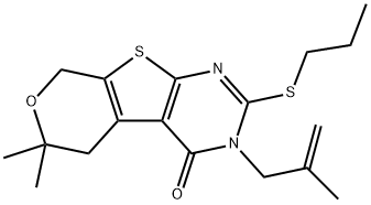 6,6-dimethyl-3-(2-methyl-2-propenyl)-2-(propylsulfanyl)-3,5,6,8-tetrahydro-4H-pyrano[4',3':4,5]thieno[2,3-d]pyrimidin-4-one 结构式