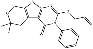 2-(allylsulfanyl)-6,6-dimethyl-3-phenyl-3,5,6,8-tetrahydro-4H-pyrano[4',3':4,5]thieno[2,3-d]pyrimidin-4-one 结构式