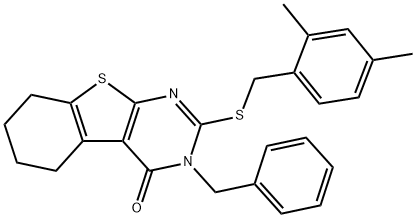 3-benzyl-2-[(2,4-dimethylbenzyl)sulfanyl]-5,6,7,8-tetrahydro[1]benzothieno[2,3-d]pyrimidin-4(3H)-one 结构式