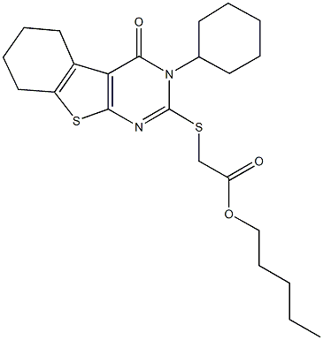 pentyl [(3-cyclohexyl-4-oxo-3,4,5,6,7,8-hexahydro[1]benzothieno[2,3-d]pyrimidin-2-yl)sulfanyl]acetate 结构式