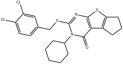 3-cyclohexyl-2-[(3,4-dichlorobenzyl)sulfanyl]-3,5,6,7-tetrahydro-4H-cyclopenta[4,5]thieno[2,3-d]pyrimidin-4-one 结构式