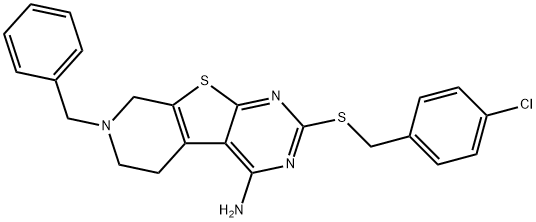 7-benzyl-2-[(4-chlorobenzyl)sulfanyl]-5,6,7,8-tetrahydropyrido[4',3':4,5]thieno[2,3-d]pyrimidin-4-amine 结构式